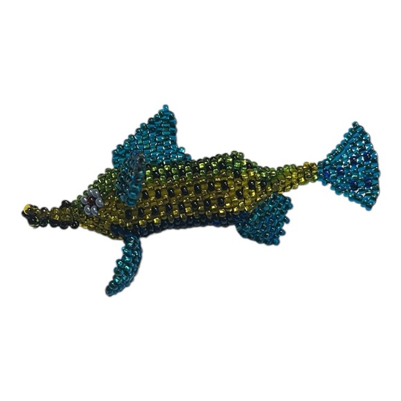 Handwoven Beaded fish pin. Blue and green. Unique gift! - Picture 5 of 7